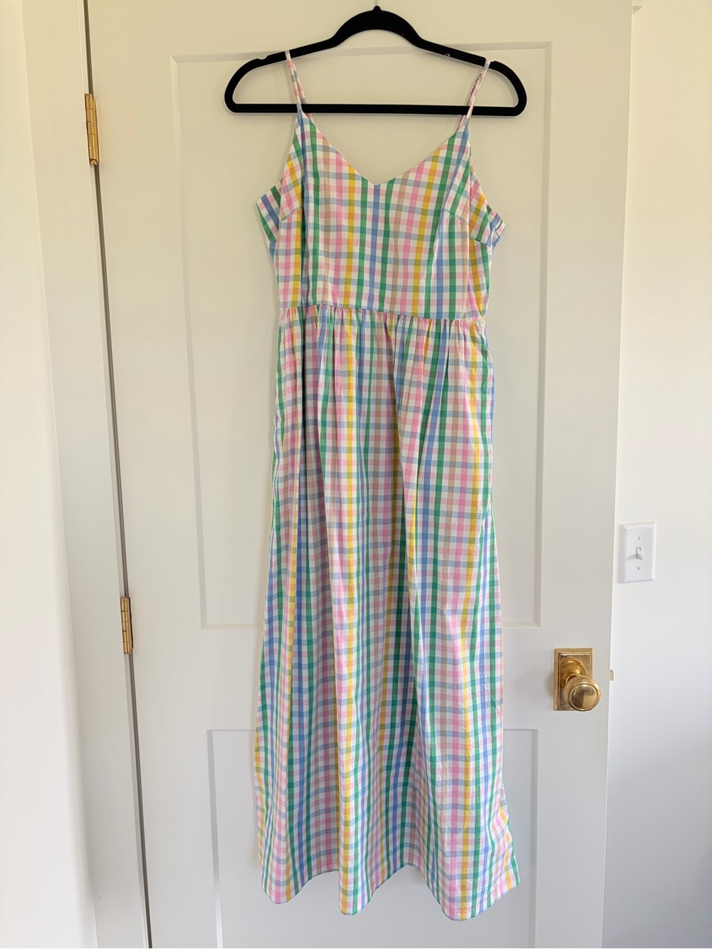 J. Crew Factory Pastel Gingham Spaghetti Strap Maxi Dress